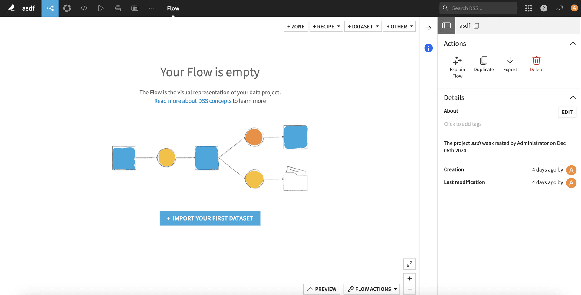 Empty state before redesign